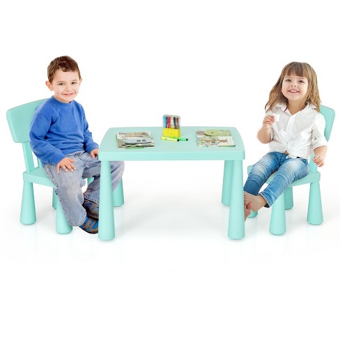 Tangkula Kids Furniture Set With Table 2 Chairs Children Playing