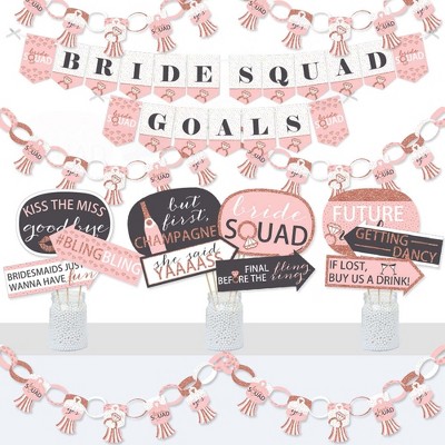 Big Dot of Happiness Bride Squad - Banner and Photo Booth Decorations - Rose Gold Bridal Shower or Bachelorette Party Supplies Kit - Doterrific Bundle