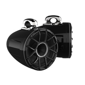 Wet Sounds REV 10 HD 10" Horn Loaded Compression Driver Tower Speakers with XZ Grills & Mini Stainless Fixed Clamps, 300 Watts RMS, Black, Pair - 1 of 4