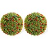 GAOMON Artificial Plant Topiary Ball Set of 4, Decorative Artificial Boxwood Balls with Pink Flowers, Indoor Outdoor - 2 of 4