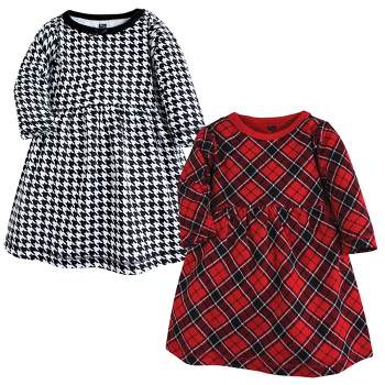 Hudson Baby Infant and Toddler Girl Cotton Dresses, Black Red Plaid