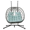 CAVINAS Indoor & Outdoor 2-Seat Wicker Patio Egg Chairs with Cushion & Stand,Swing Hanging Chairs for Bedroom,Backyard,Balcony,Green - 2 of 4
