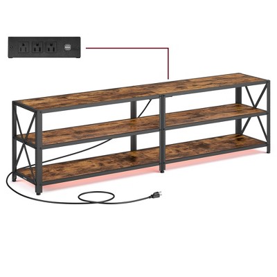 VASAGLE TV Stand with Power Outlets and LED Lights, for TVs up to 75 Inches, Entertainment Center, TV Console Table, Rustic Brown and Ink Black