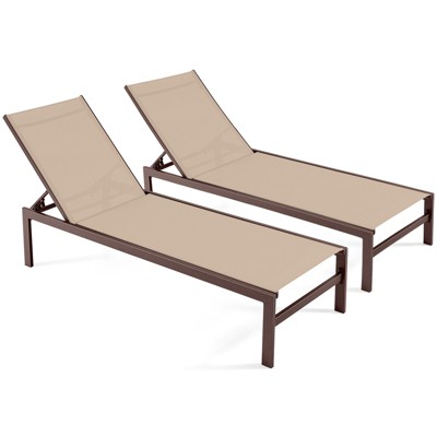 Tangkula Set of 2 Aluminum Patio Chaise Lounge Outdoor Adjustable Lounge Chair W/ 6-Position Backrest
