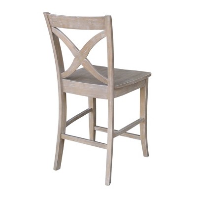 Gray Solid Wood Crossback Counter Stool with Footrest