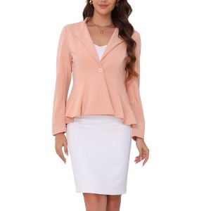 INSPIRE CHIC Women's Work Office Notched Collar Long Sleeve Single Button Peplum Business Blazers - 1 of 4
