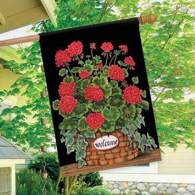 Large Multicolor Polyester Outdoor Welcome Flag with Geraniums