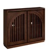 TIRAMISUBEST Mid Century Fluted Sideboard Curved Groove Doors 2 Outlet Holes Narrow Buffet Coffee Bar Cable Ports Living Room, Dark Walnut - 3 of 4