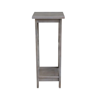 30" Washed Gray Taupe X-Sided Hardwood Plant Stand