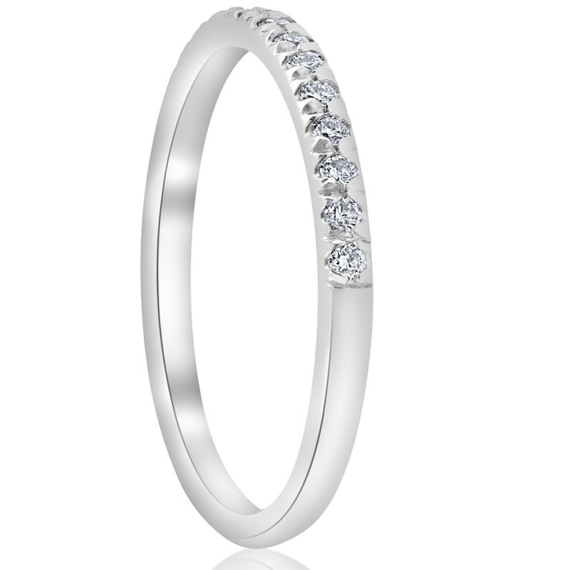 Pompeii3 1/4ct French Pave Diamond Wedding Ring Stackable Anniversary Band 14k White Gold, 3 of 5