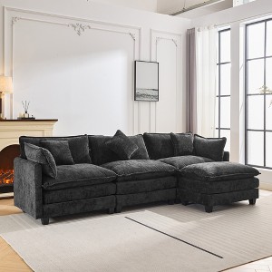 Whisen Modern Luxury L-Shape Chenille Upholstered Sectional Sofa Couch with Ottoman and 5 Pillows - 1 of 4
