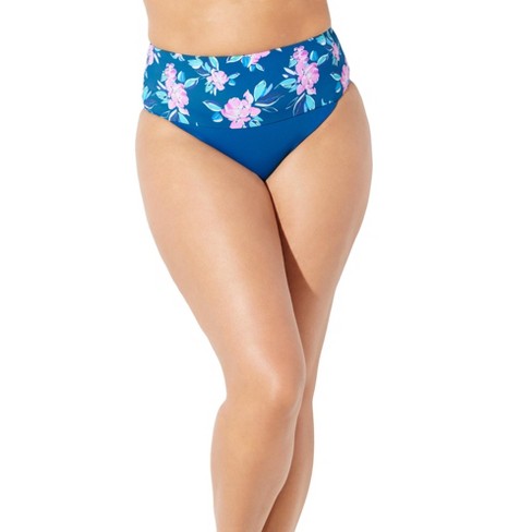 Swimsuits For All Women's Plus Size High Waist Foldover Swim Brief, 6 -  Floral Paradise Blue : Target