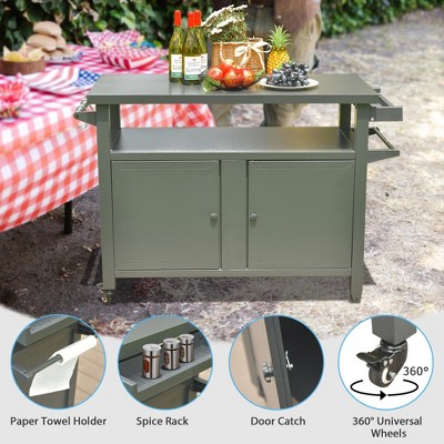 VYNXARIA Outdoor Grill Cart: Versatile Metal Storage Cabinet with Wheels for BBQ & Prep