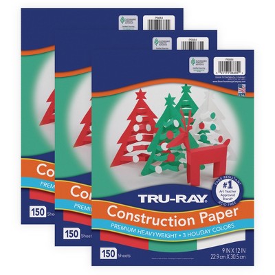 Tru-Ray® Construction Paper, Holiday Assortment, 9" x 12", 150 Sheets Per Pack, 3 Packs