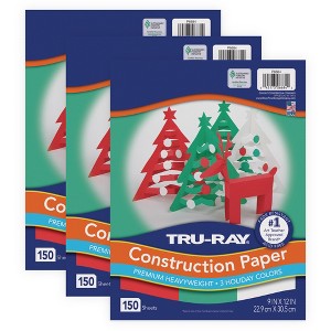 Tru-Ray® Construction Paper, Holiday Assortment, 9" x 12", 150 Sheets Per Pack, 3 Packs - 1 of 4