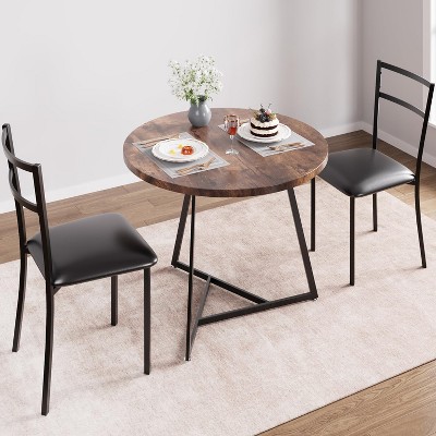Round Dining Table Set for 2, Kitchen Table with 2 Upholstered Chairs, 3-Piece Circle Dining Table Set