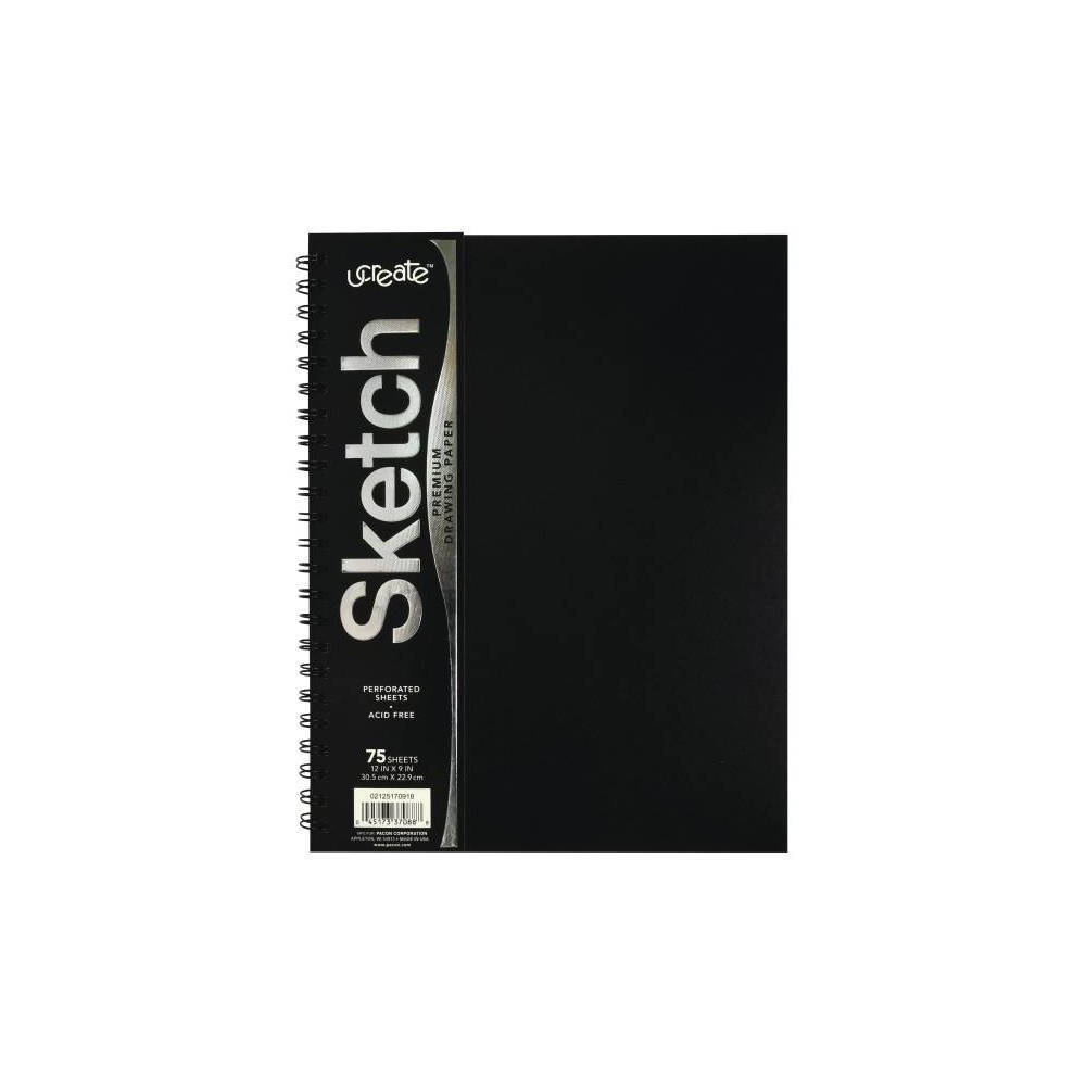 9x12 UCreate Sketch Drawing Paper: Acid-Free Blank Sketchbook, Twin-Wire Binding, Flexible Cover, 75 Pages