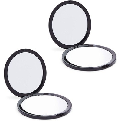 Glamlily 2 Pack Travel Mirrors for Makeup, 1X/10X Magnifying (4.7 in, Black)