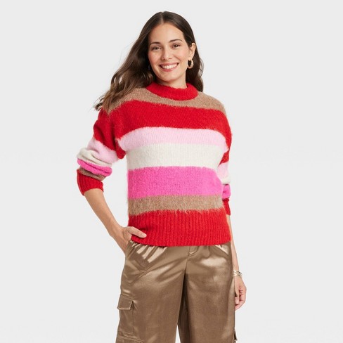 Crew-neck striped sweater Women fall winter casual large-size sweater band