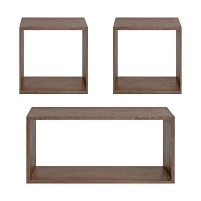 Rustic Brown Wood Floating Wall Shelf Set, 3 Piece