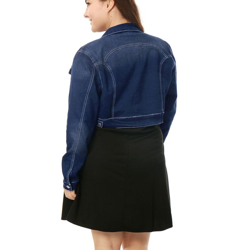 Agnes Orinda Women's Plus Size Cropped Long Sleeve Trendy Fashion Denim Jean Jackets, 5 of 6