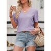 Womens V Neck Puff Sleeve Knit Textured Shirt Tops - 3 of 3