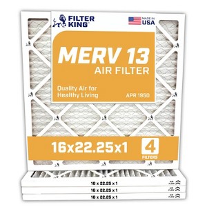 Filter King 16x22.25x1 Air Filter | 4-PACK | MERV 13 HVAC Pleated A/C Furnace Filters | MADE IN USA | Actual Size: 16 x 22.25 x .75" - 1 of 4