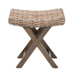 bali & pari Hayate Rattan and Mahogany Wood Ottoman Footstool Kubu Gray/Rustic Taupe - 1 of 4