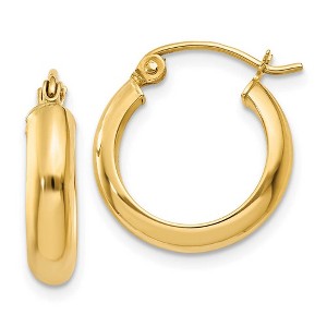 Black Bow Jewelry 3.75mm x 16mm Polished 14k Yellow Gold Domed Round Tube Hoop Earrings - 1 of 4