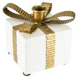 Northlight 4.5" White Metal Gift Box Christmas Taper Candle Holder