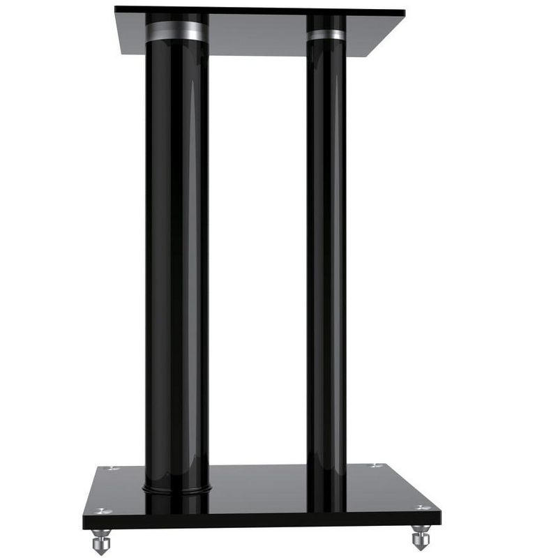 Monoprice Glass Floor Speaker Stands (Pair) - Black, Support Up to 22 Lbs. (10 Kg) Weight, Constructed of Tempered Glass W/ Aluminum Vertical Supports, 3 of 4