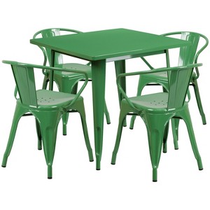 Flash Furniture Commercial Grade 31.5" Square Metal Indoor-Outdoor Table Set with 4 Arm Chairs - 1 of 4