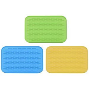 Unique Bargains Dish Drying Mat Set Silicone Drain Pad Heat Resistant Suitable for Kitchen 3 Pcs - 1 of 4