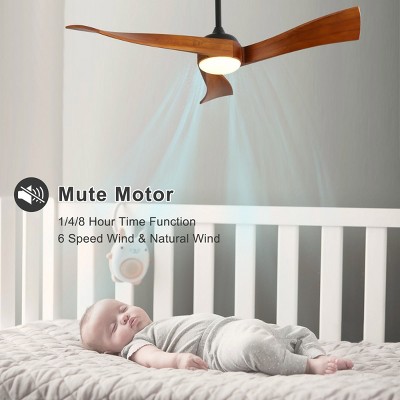 YAN Direct Current Fan With 3 Color Led Light,Indoor Ceiling Fan With Remote Reversible DC Motor And 3 Solid Wood Blades -The Pop Home