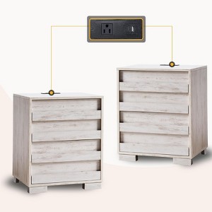 AMERLIFE Nightstand with Charging Station, End Table with Slated Handles & Stainless Steel Feet - 1 of 4