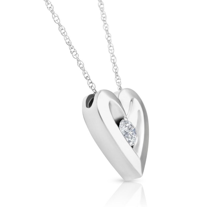 Pompeii3 1/5Ct Round Diamond Necklace Heart Shaped Pendant in 10k White or Yellow Gold, 2 of 5