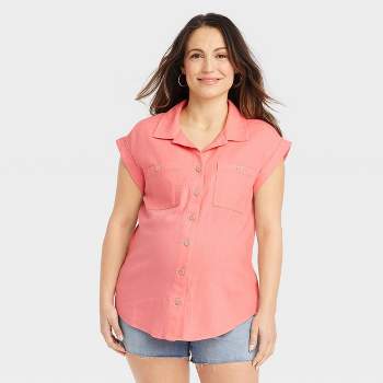Short Sleeve Linen Button-Up Maternity Shirt - Isabel Maternity by Ingrid & Isabel™
