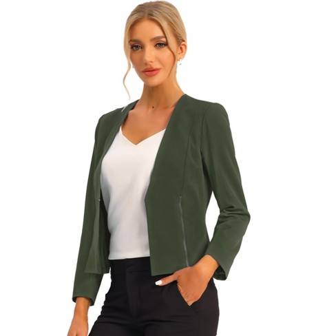 Allegra K Women's Work Office Suit Collarless Casual Cropped Blazer Jacket