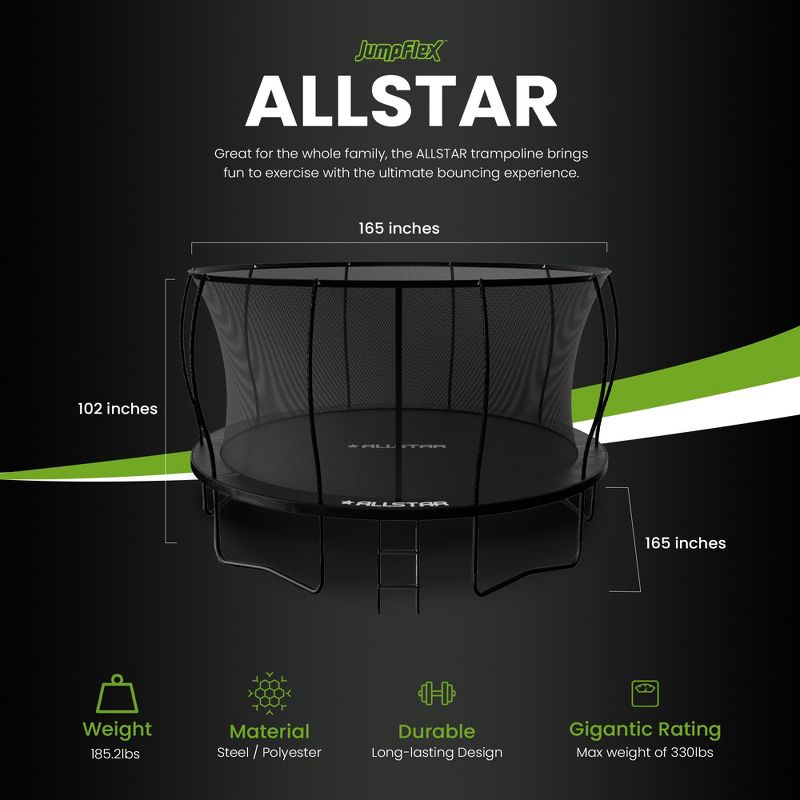 ALLSTAR 14 Ft Round Trampoline for Kids Outdoor Backyard Play Equipment Playset with Net Safety Enclosure and Ladder, 4 of 9