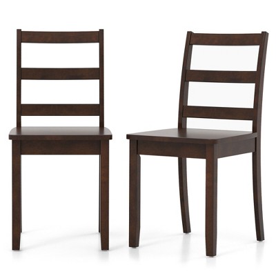 Tangkula Set of 2 Dining Chairs Ladder Back Armless Side Chair w/ Solid Rubber Wood Legs