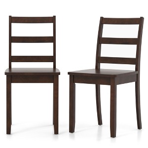 Tangkula Set of 2 Dining Chairs Ladder Back Armless Side Chair w/ Solid Rubber Wood Legs - 1 of 4