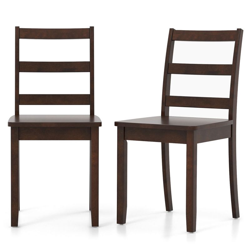Tangkula Set of 2 Dining Chairs Ladder Back Armless Side Chair w/ Solid Rubber Wood Legs, 1 of 8