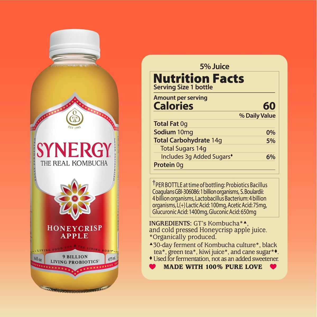 GT's Honeycrisp Apple Kombucha - 16 fl oz: Organic, Gluten-Free, Vegan - thumbnail 4