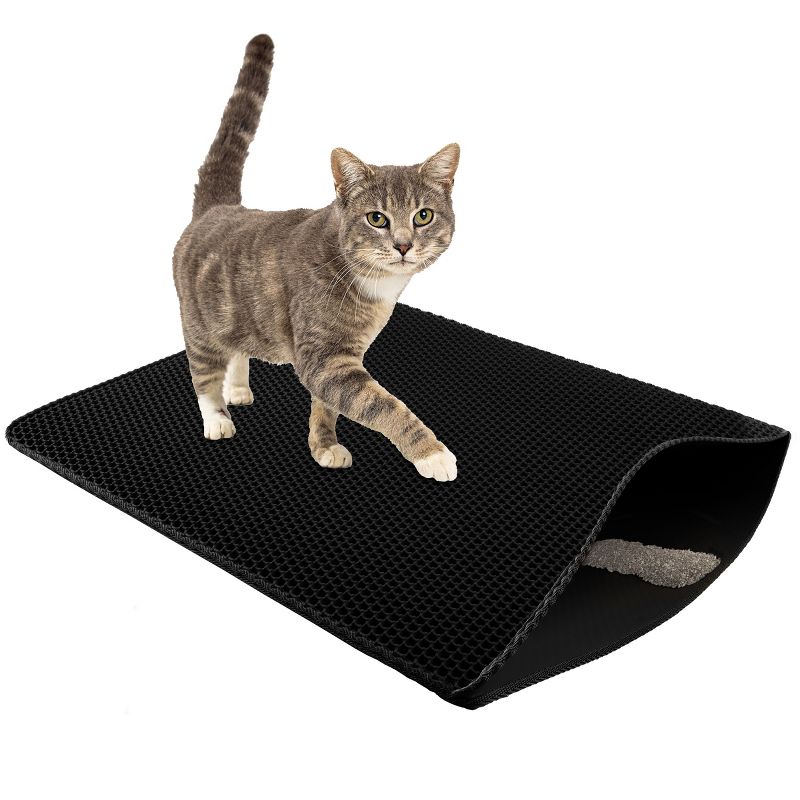 PETMAKER 30x24-Inch Double-Layer Waterproof Cat Litter Mat (Black), 1 of 8