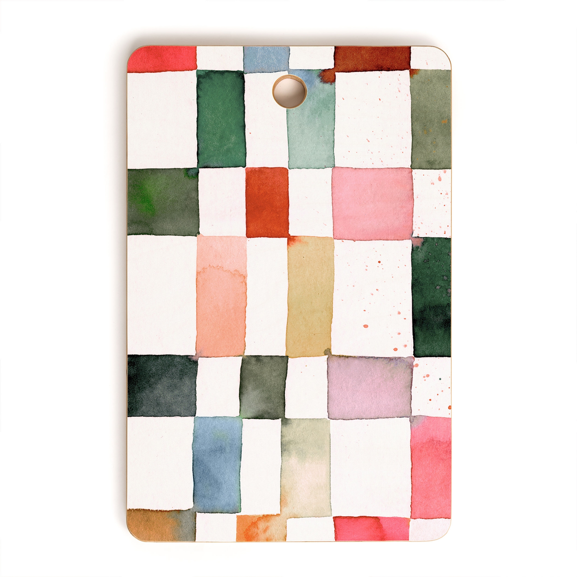 Ninola Design Watercolor Checker Yuletide Rectangular Cutting Board