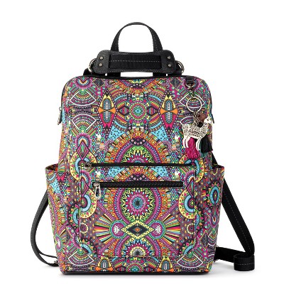 Sakroots Women's Loyola Convertible Backpack in Eco-Twill Black & White Peace Script