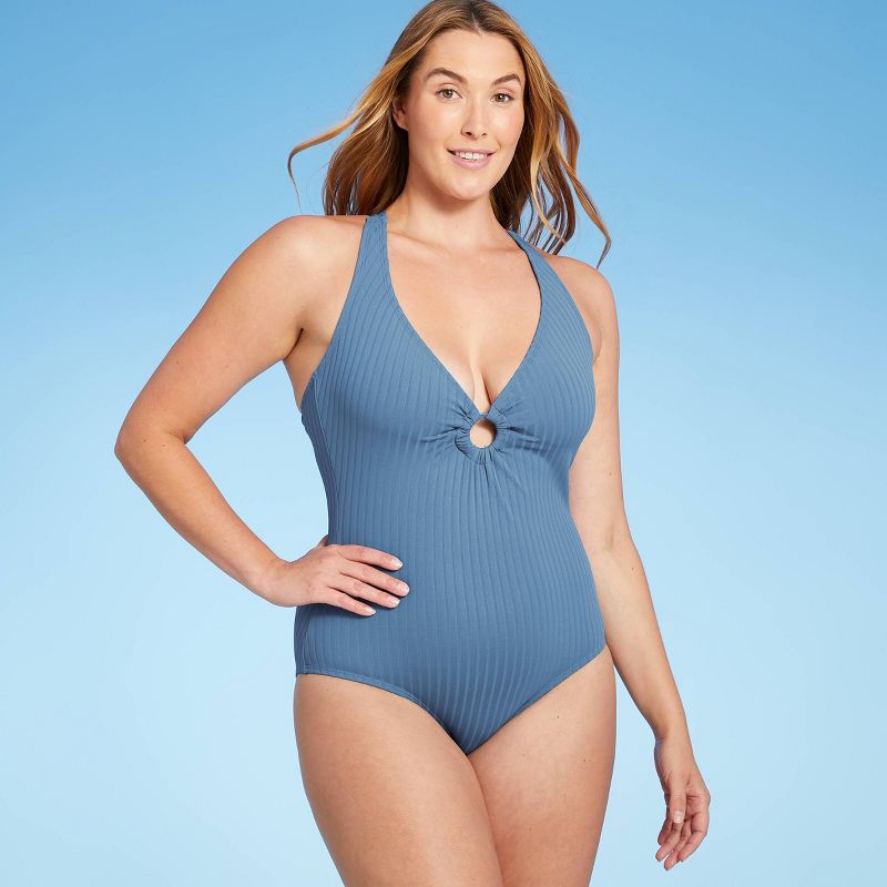 Women's Wide Ribbed Center Ring Medium Coverage One Piece Swimsuit - Kona Sol™, 4 of 14