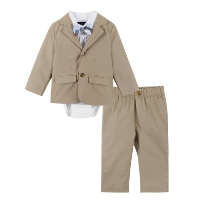 Image of Andy & Evan Infant Boys Poplin Suit Set. Beige, Size 3-6 Months.