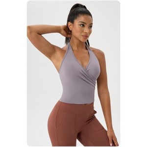 Coolmee Womens Halter Wrap Tank Tops Workout Impact Longline