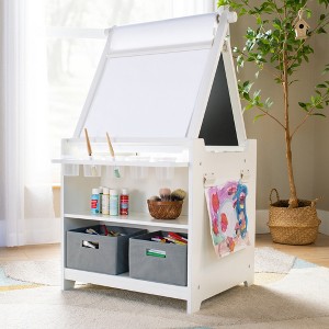 Guidecraft Kids Desk to Easel Art Cart - Natural: 3-in-1 Wood Art Easel & Craft Activity Table, Chalkboard, Paper Roller, Paint Cups & Storage Bins - 1 of 4